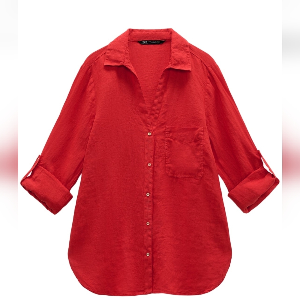 Zara 100% linen shirt size US M red
